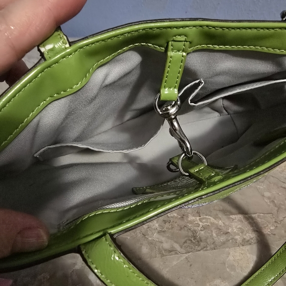 Coach Signature C Blue w/ Green & White Stripe Coated Canvas Small Satchel - Picture 6 of 11